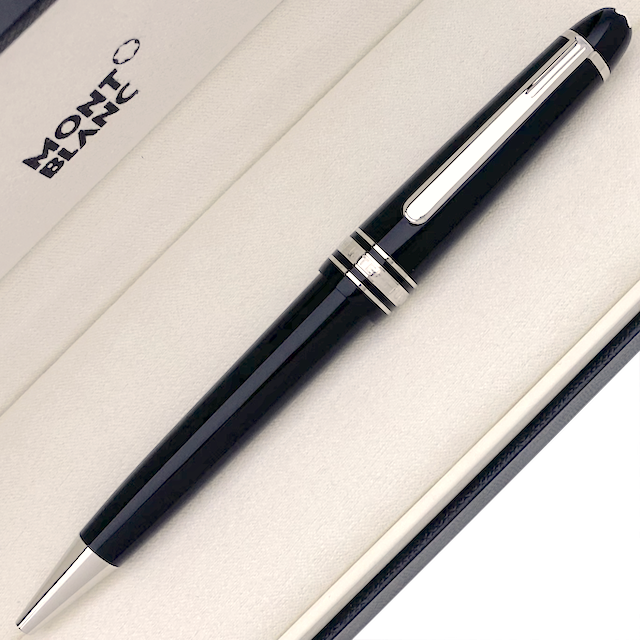 schwarzer Montblanc Kugelschreiber mit platinierten Beschlägen und platiniertem Clip