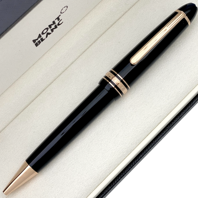 schwarzer Montblanc Kugelschreibermine mit rot goldenen Beschlägen und Clip