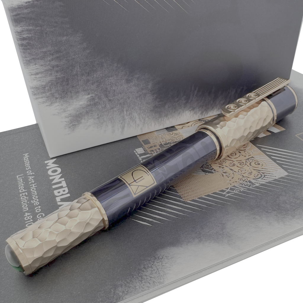 Blau goldener Klimt 4810 Füllfederhalter mit gehämmerten Details, geschlossen liegend