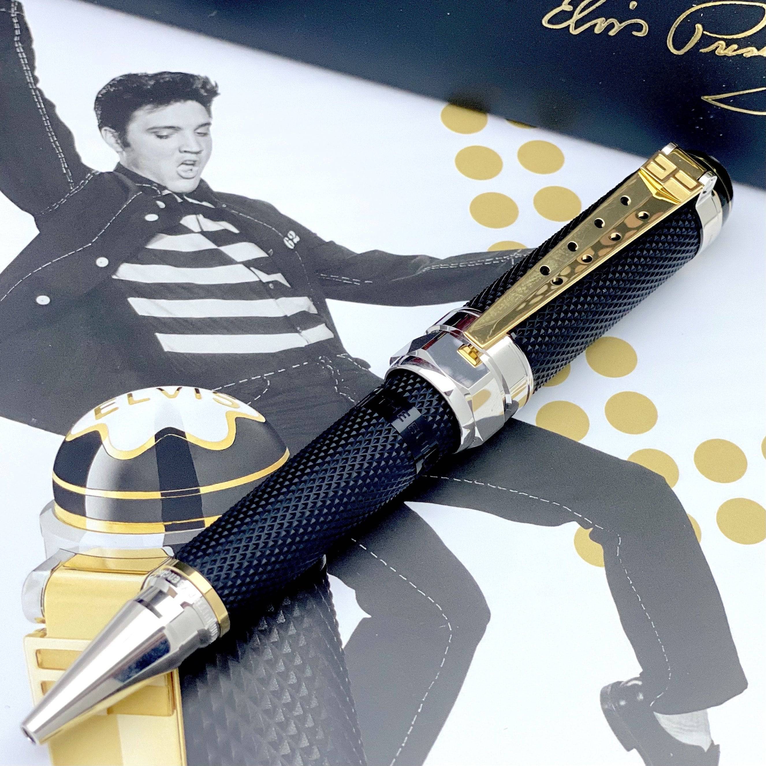 schwarzer Kugelschreiber mit goldenem Clip und vergoldeten und platinierten Details