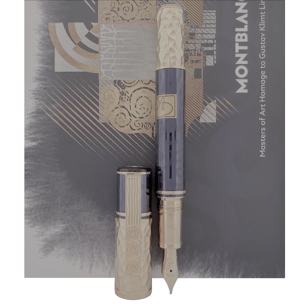 Blau goldener Montblanc Klimt Füllfederhalter vor Klimt Umkarton